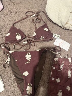 Dippin Daisys Floral Brown String Bikini Set